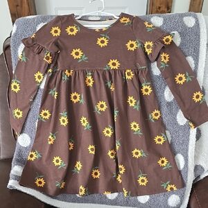 Sunflower Print Brown Kids Dress